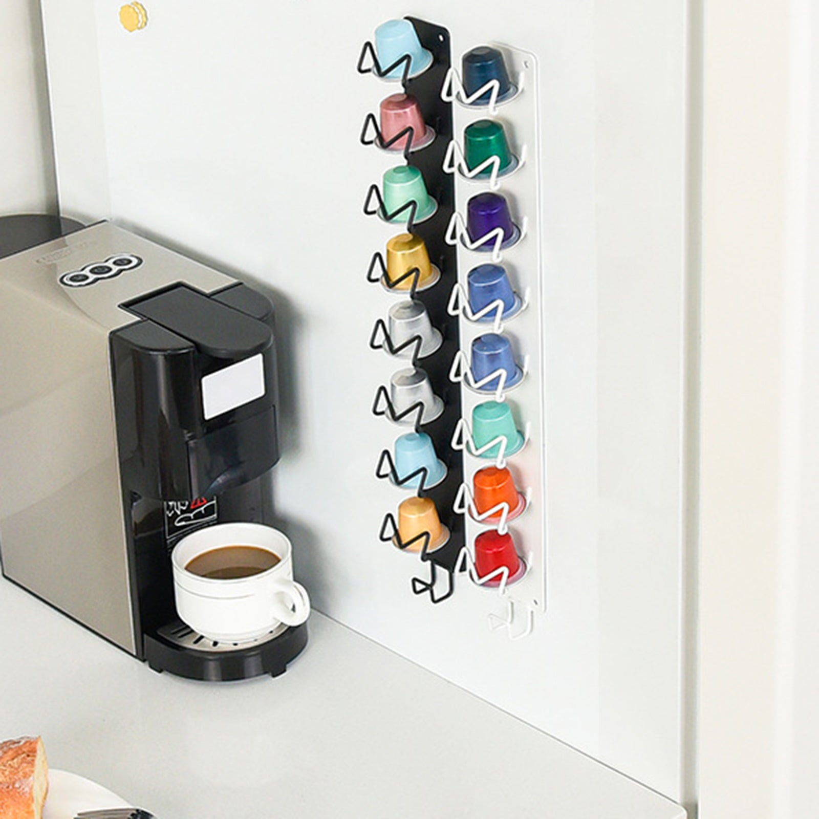 Adhesive Storage Rack Carbon Steel Wall-Mounted Coffee Capsule Holder Long Style Adhesive Storage Rack Carbon Steel Wall-Mounted Coffee Capsule Holder Long Style